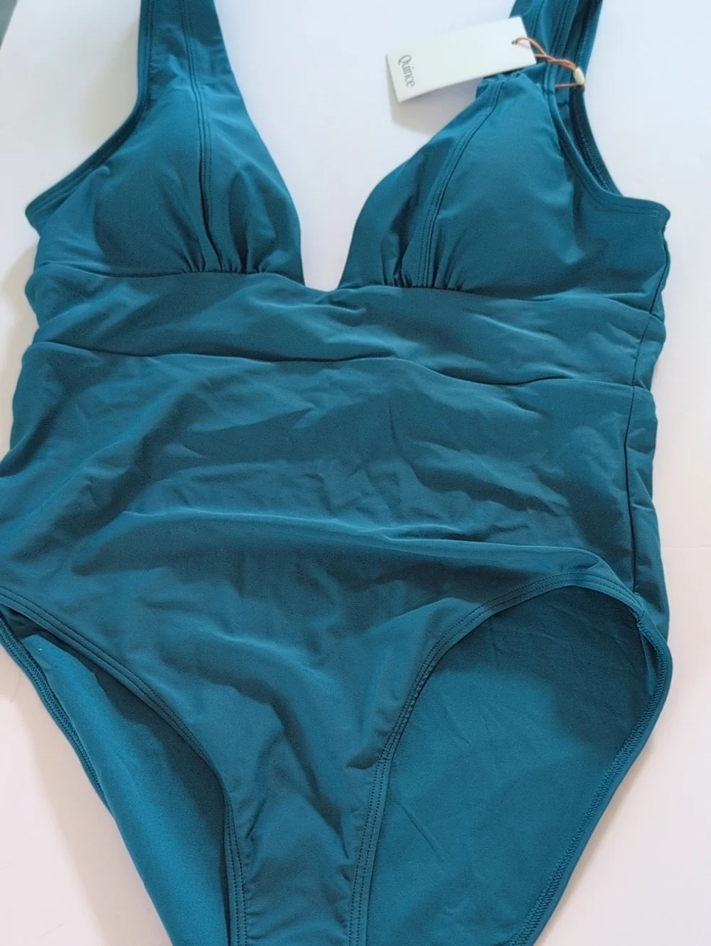Quince Italian PlungTeal One-Piece Swim Suit  Large NWT - Picture 2 of 9